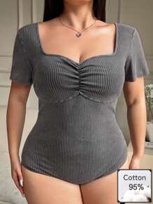 SHEIN EZwear Quần áo nữ cỡ lớn màu đen, kiểu dệt kim cổ điển, phong cách đường phố, quần áo grunge, áo liền quần, quần áo xuân hè - màu đen - Xem 1