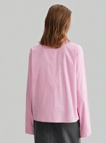 Ontre Women's Solid Color Front Button Pink Long Sleeve Blouse, Simple And Elegant, Suitable For Commuting And Daily Wear, Versatile - Pink - View 3