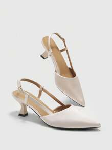 CUCCOO BIZCHIC 女士百搭纯色尖头细高跟中跟鞋，优雅舒适，适合工作装 - 杏色 - 查看 2