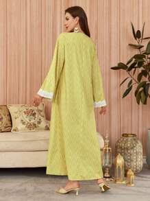 Al Najma 纯色 V 领长袖简约阿拉伯长裙，朴素的卡夫坦