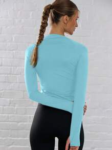 Musera Sport Long Sleeve Slinky Logo Thumb Hole Active-Wear Top, Padel, Tennis, Pickleball Gym Fitness Fall  Yoga Pilates Daily Casual - Baby Blue - View 3