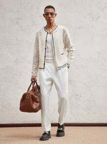 AKNOTIC Business Casual 男士修身时尚休闲针织秋季毛衣，适合秋冬季 - 杏色 - 查看 2