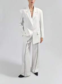 Áo khoác Blazer đen trắng thiết kế tương phản phong cách đô thị hiện đại dành cho nữ, trang phục thường ngày, mùa xuân - trắng - Xem 3