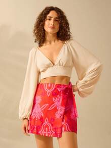 CAJUNI Women's Holiday Casual Summer Boho Tropical Pineapple Plant Print Beach Cover-Up Skirt