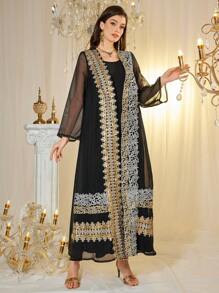 Al Najma Customized Sequins Embroidery Traditional Arabic Luxury Ladies Maxi Dress Set