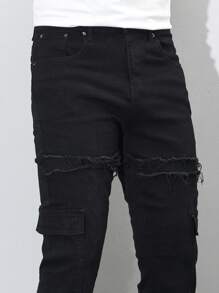 Manfinity Homme Men's Pocket Casual Versatile Skinny Denim Hoof Cut Pants - Black - View 7