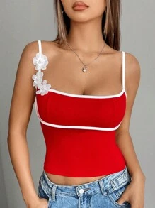 Chiquease 女士 Floral Arrangement 白色镶边吊带背心，红色