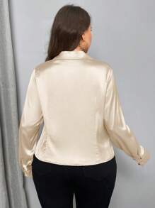 Firerie Blusa de mujer de tallas grandes de unicolor elegante con diseño plisado dorado para fiesta