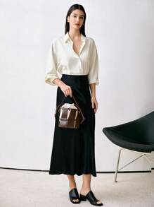 1个镂空新款时尚百搭水桶包，棕色，质感高级，抽绳封口，可作手提包、单肩包或斜挎包使用，适合女性日常通勤和户外活动，圣诞节冬季圣诞礼物 - 棕色 - 查看 5