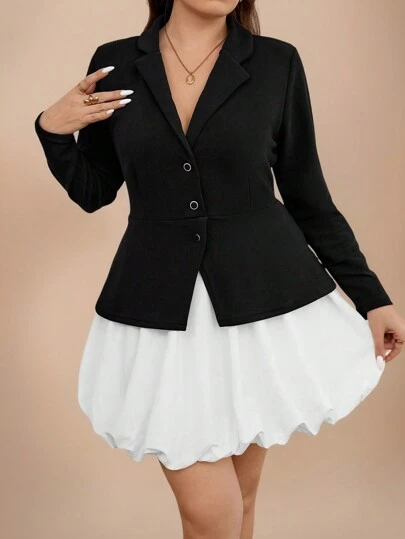 SHEIN Frenchy 大码纯色休闲连衣裙，简约时尚，适合日常穿着