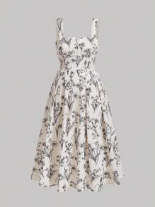 SHEIN Leap Crew Tween Girls Retro Print Spaghetti Strap Maxi Dress, Vacation Casual - White - View 3