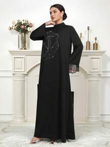 Al Najma 女士土耳其和阿拉伯传统长款连衣裙，端庄的卡夫坦 - 黑色 - 查看 5