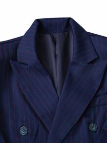 Calvornis Manfinity Bizformal 男士翻领双排扣西装外套和长裤两件套西装套装，男士西装，男士休闲西装，男士正装西装 - 藏蓝色 - 查看 4