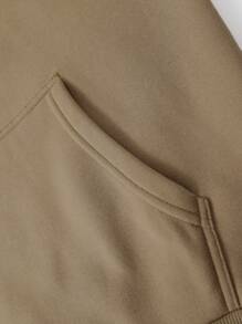 Manfinity Homme Loose Fit Men's Graphic Letter Print Hooded Sweatshirt With Drawstring - Khaki - View 4