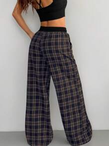 Coolane Women's Casual Loose Checked Wide Leg Pants