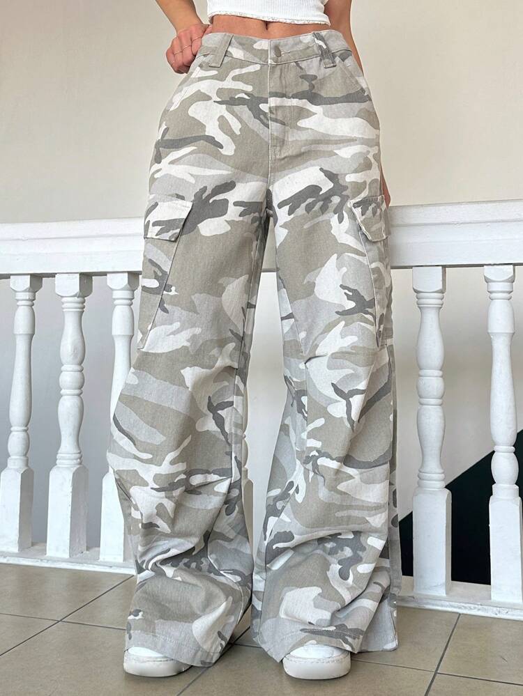 Loose Camouflage Straight Leg Women's Casual Cargo Jeans