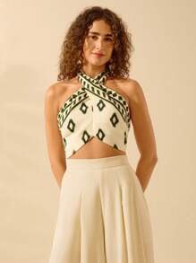 CAJUNI Áo ba lỗ cổ chữ thập in họa tiết Boho cho nữ, Áo ba lỗ đi biển thường ngày mùa hè - Nhiều màu - Xem 5