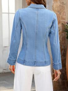 SHEIN Essnce Women's Long Sleeve Button Front Pocket Casual Denim Jacket