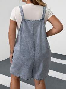 SHEIN CURVE+ Extra Plus Size Distressed Denim Jumpsuit, Suitable For Summer Vacation Boho Vacation - Blue - View 2