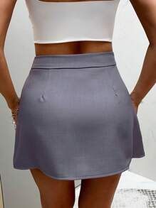 SHEIN Unity Falda mini asimétrica de corte evasé, gris claro-púrpura