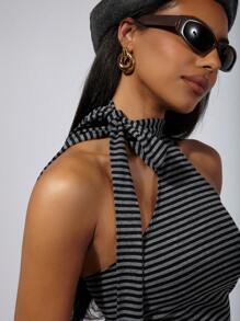 COSMINA Women's Striped Halter Casual Mini Dress
