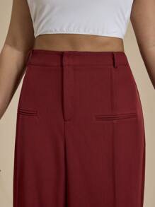 Forever 21 Plus Size Plain Pocket Straight-Leg Casual Pants, Everyday Wear - Burgundy - View 7
