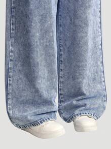 SHEIN Explorewe 2pcs Tween Girl All-Match Versatile Straight Wide Leg Denim Jeans, School, Campus, College Chic For Autumn/Winter - Multicolor - View 6