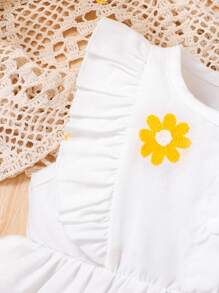 Baby Girl Floral Print Button-Front Top And Long Pants Set, Minimalist Style - Light Wash - View 4