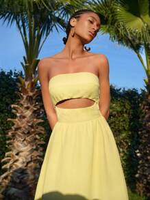 Travachic Vestido elegante de unicolor con diseño calado