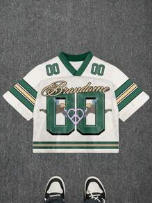 Manfinity Dauomo 男士字母印花V领短袖休闲T恤 - 彩色 - 查看 1