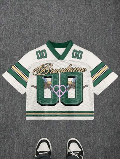 Manfinity Dauomo Camiseta casual de manga corta con cuello en V y diseño impreso de letra para hombre