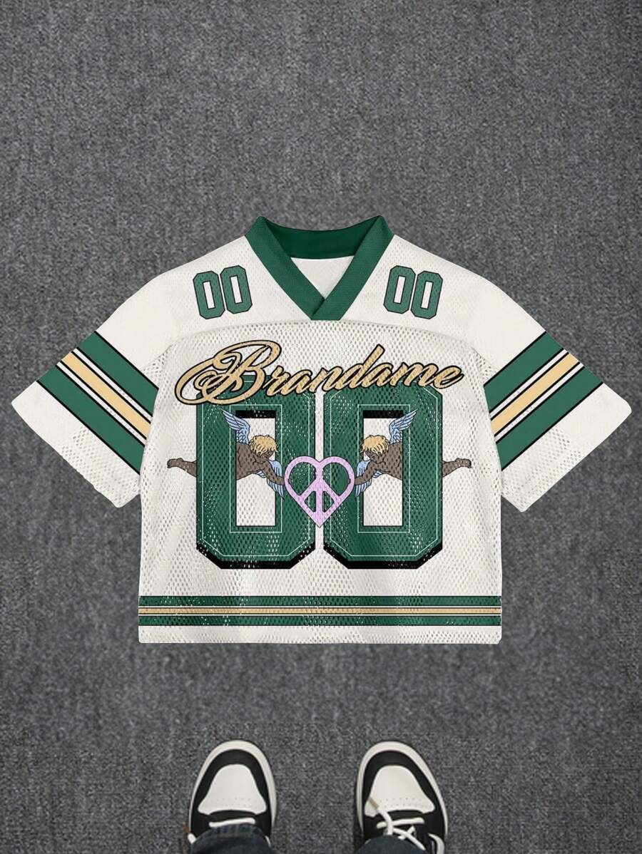 Manfinity Dauomo 男士字母印花V领短袖休闲T恤 - 彩色 - 查看 1