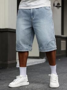 Manfinity Homme Plus Size Men's Casual Washed Denim Shorts - Light Wash - View 8