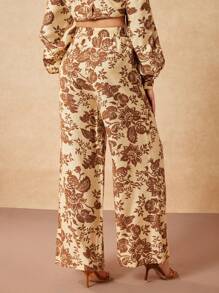 Christian Allana 设计师波西米亚风波西米亚风米色轮廓花卉印花松紧腰阔腿休闲裤，节日 - 彩色 - 查看 4