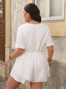 SHEIN Clasi Plus Size Women Elegant V-Neck Lace Patchwork Solid Color Jumpsuit - White - View 2