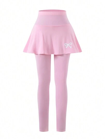 Sparklyn Holiday,Summer,TravelTween Girl Leggings, Casual Elegant Skort Bow Decor, Suitable For Spring, Autumn, Summer Wear, Matching Outfits