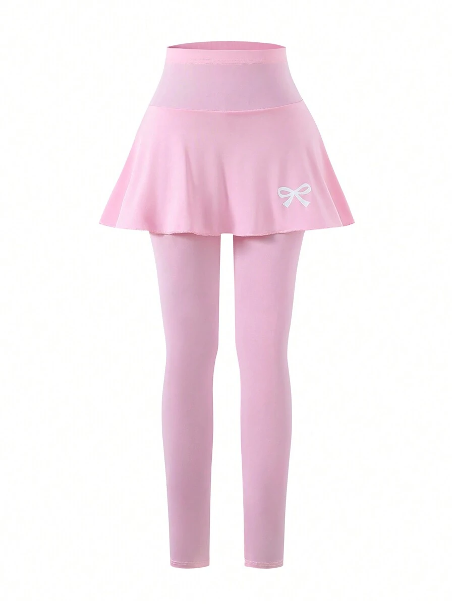 Sparklyn 假日、夏季、旅行少女打底裤，休闲优雅短裙打底裤，蝴蝶结装饰，适合春季、秋季、夏季穿着，可搭配 - 粉色 - 查看 1