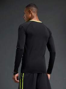 Acti Log Áo thun thể thao dài tay ôm sát phối màu, nhanh khô dành cho nam, thích hợp cho tập luyện thể dục, tập luyện thể hình, và quần short thể thao nén dành cho nam. - màu đen - Xem 2