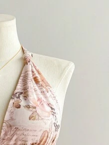 Soleia Plus Size Women Boho Vintage Floral Print Halter Waist Ruched Asymmetrical Hem Mini Dress, Spring, For Summer - Multicolor - View 5