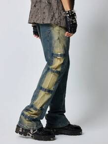 ROMWE MEN Street Life Men's Patchwork Pocket Skinny Fit Jeans - Bronze - View 6