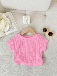 SHEIN Leap Crew 女婴超大休闲圆领短袖T恤，纹理面料