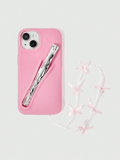 Kawaii قطعة واحدة حالة هاتف بتصميم شريطة وأحمر شفاه وردي رائعين