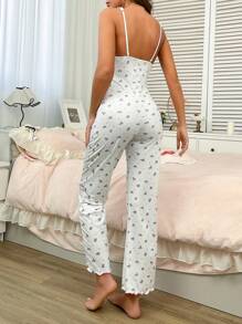 1pc Ditsy Floral Frill Edge Cami Jumpsuit - White - View 2