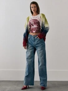 MUSERA 渐变针织纽扣V领开衫 Y2K 春季休闲可爱 90年代阳光机场假日宽松节日返校冬季日常时尚毛衣 - 彩色 - 查看 4