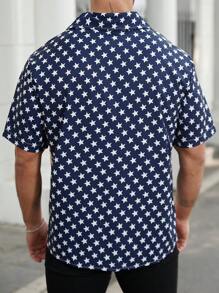 Manfinity LEGND Plus Size Men's Front Button Short Sleeve Solid Color Patchwork Casual Top - Multicolor - View 2
