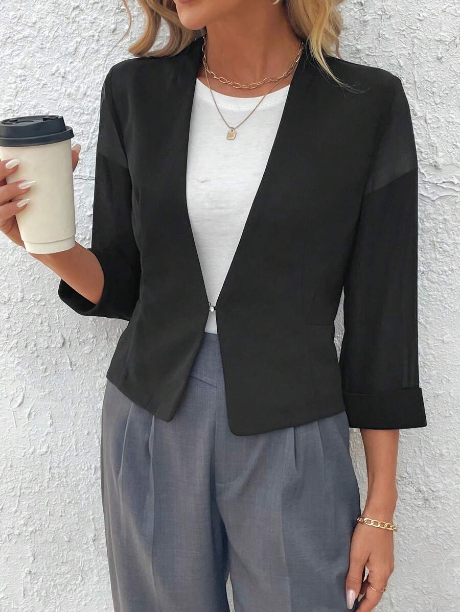 EMERY ROSE Women Casual Commuting Plain Thin Blazer Jacket - Black - View 1