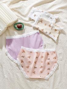 4pcs/Pack Tween Girl Cute Bear & Bow Pattern Comfortable Briefs - Multicolor - View 2