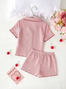 2pcs Baby & Baby Girl Casual Cherry Embroidered Short Sleeve Top And Shorts Set, Loungewear - Pink - View 2