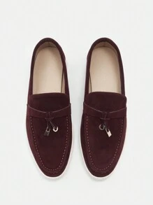 CUCCOO BIZCHIC 女士纯色简约平底休闲乐福鞋，适合日常穿着 - 酒紅色 - 查看 2