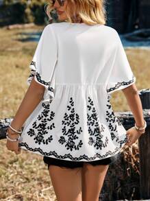 EMERY ROSE 女式 2025 新款数码印花休闲衬衫 - 白色 - 查看 2